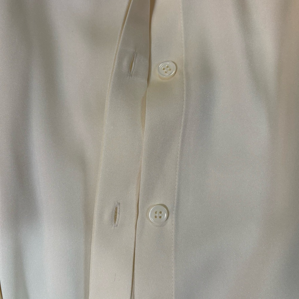 Theory Women's Ivory Silk Satin Collared Long Sleeve Button-Up Blouse L - Picture 5 of 9